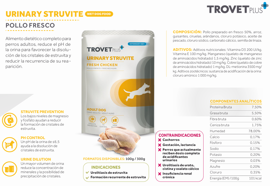 trovet plus sachet URINARY STRUVITE FRESH CHICKEN ADULT DOG 300gr