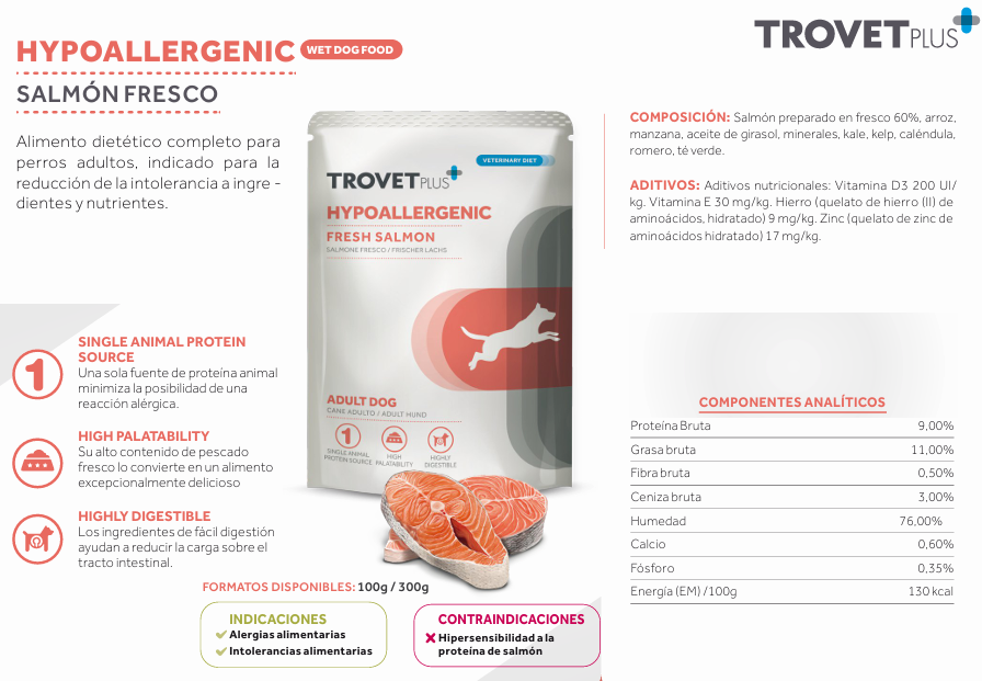 TROVET PLUS HYPOALLERGENIC FRESH SALMON ADULT DOG 300GR