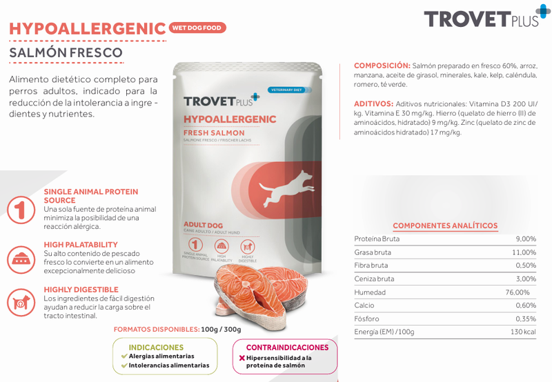TROVET PLUS HYPOALLERGENIC FRESH SALMON ADULT DOG 300GR