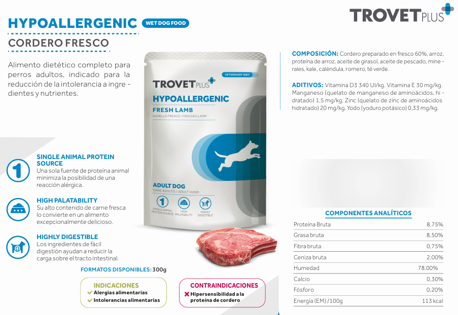 TROVET PLUS HYPOALLERGENIC FRESH LAMB ADULT DOG 300GR