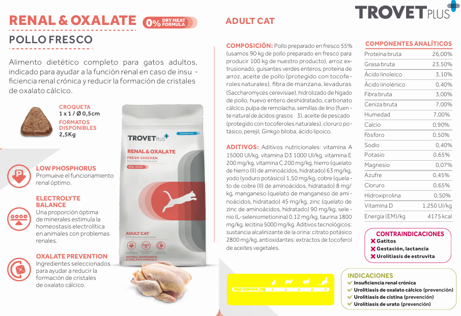 trovet plus RENAL & OXALATE FRESH CHICKEN  VETERINARY DIET - ADULT CAT 2.5kg