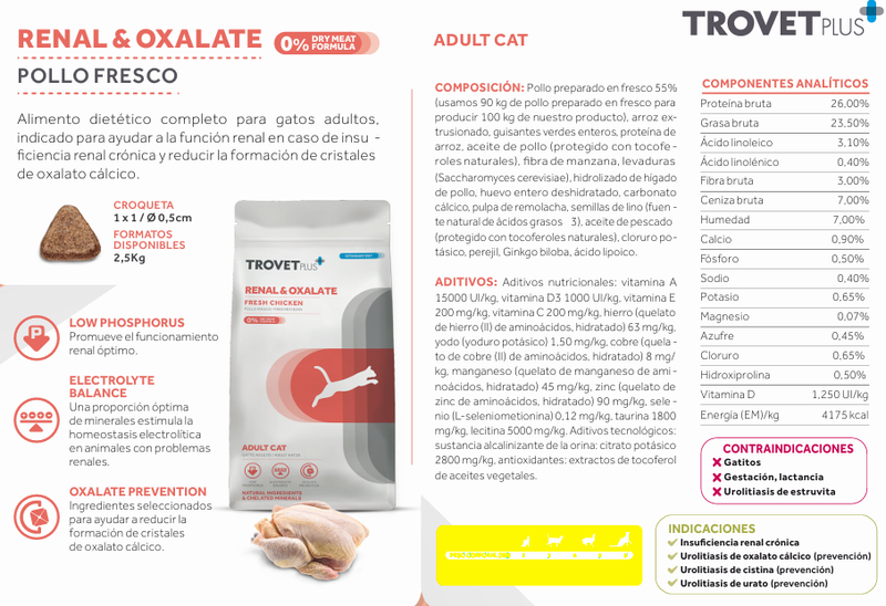 trovet plus RENAL & OXALATE FRESH CHICKEN  VETERINARY DIET - ADULT CAT 2.5kg