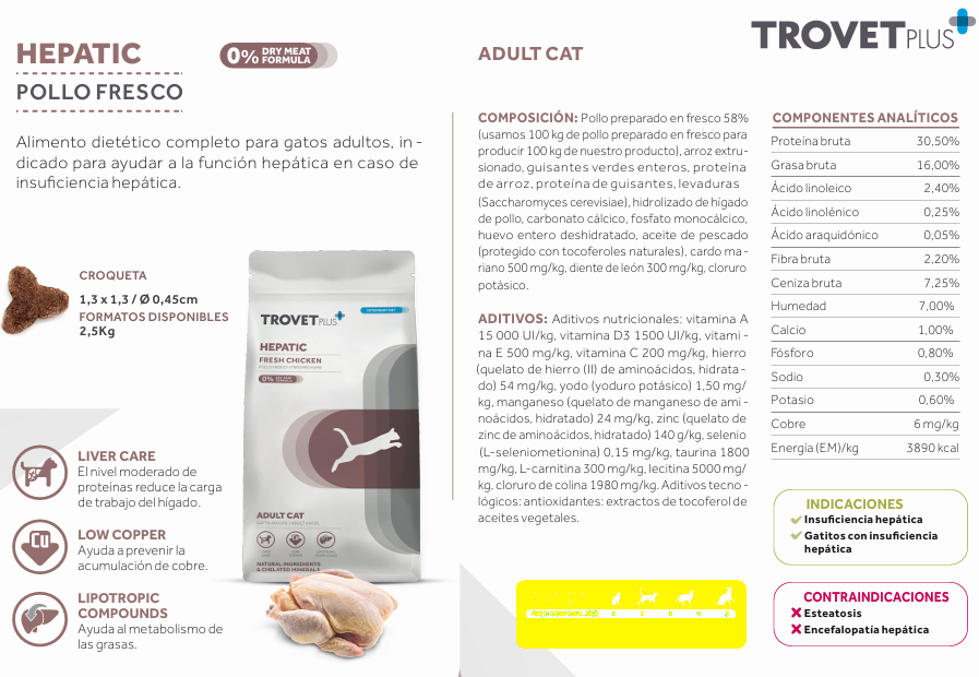 Trovet plus HEPATIC FRESH CHICKEN VETERINARY DIET - ADULT CAT 2.5kg