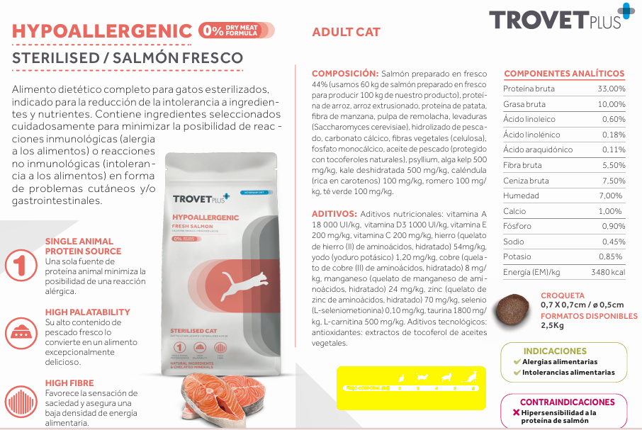 trovet plus HYPOALLERGENIC FRESH SALMON VETERINARY DIET - STERILISED CAT 2.5kg