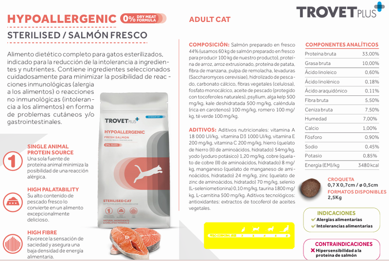 trovet plus HYPOALLERGENIC FRESH SALMON VETERINARY DIET - STERILISED CAT 2.5kg