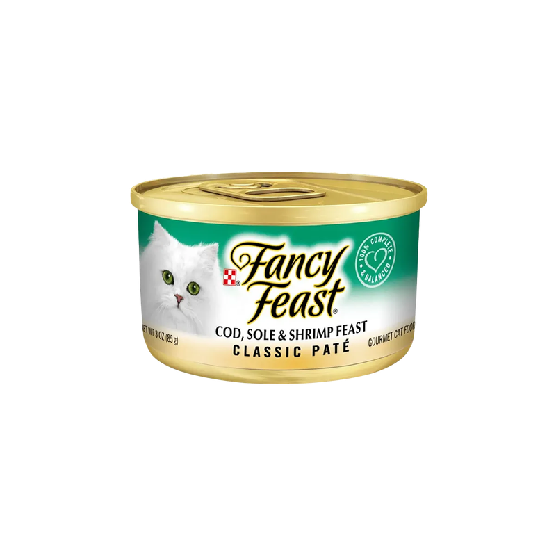 FANCY FEAST COD, SOLE & SHRIMP FEAST CLASSIC PATE (PESCADO Y CAMARÓN) 85gr