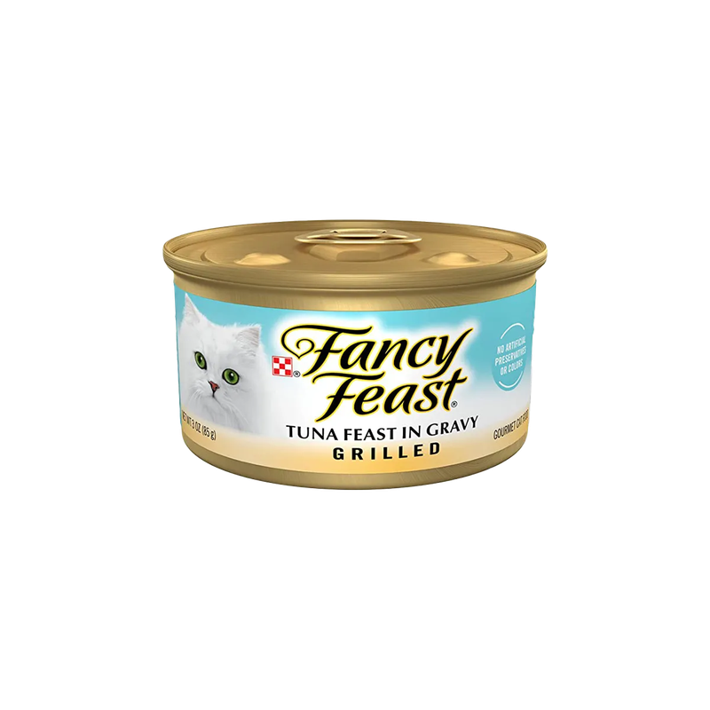 FANCY FEASTTUNA FEAST IN GRAVY GRILLED, son exquisitos trozos de atún cocinados delicadamente 85gr