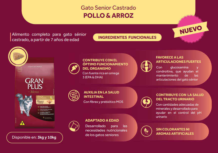 Gran plus Menú Gato Senior Castrado Pollo y Arroz 10.1kg