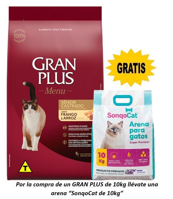 Gran plus Menú Gato Senior Castrado Pollo y Arroz 10.1kg