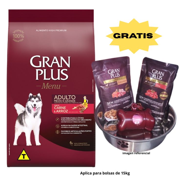 gran plus Menú Perro Adulto Mediano y Grande Carne y Arroz 15kg