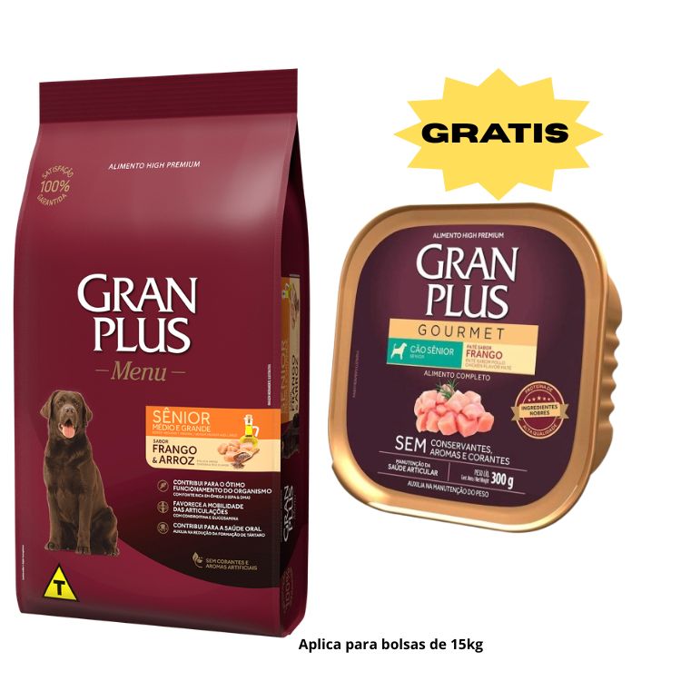 Gran Plus Menú Perro Senior Mediano y Grande Pollo y Arroz 15kg