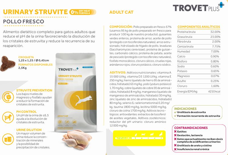 trovet plus URINARY STRUVITE FRESH CHICKEN VETERINARY DIET - ADULT CAT 2.5kg