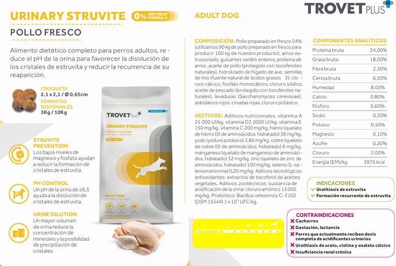 Trovet plus  URINARY STRUVITE FRESH CHICKEN VETERINARY DIET - ADULT DOG