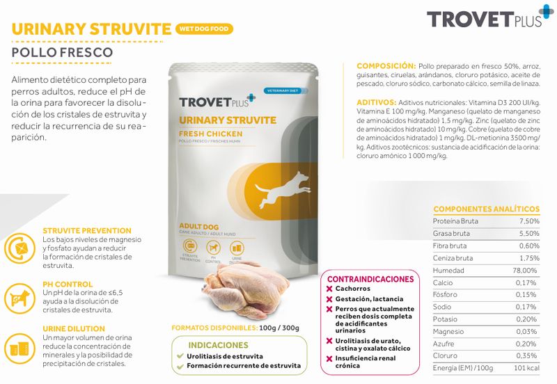 trovet plus sachet URINARY STRUVITE FRESH CHICKEN ADULT DOG 300gr
