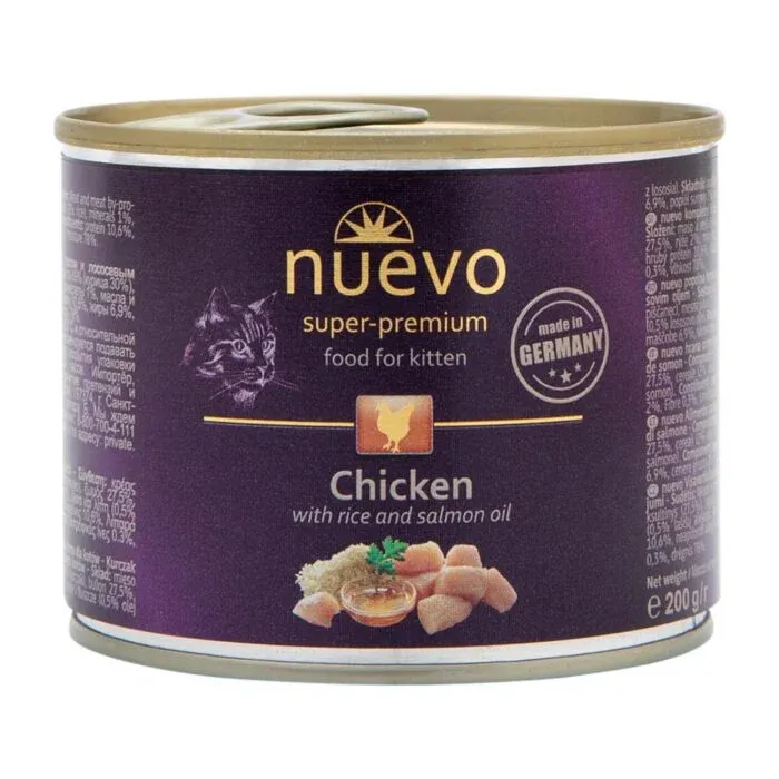 Nuevo Super Premium Gatito de Pollo & Arroz y Aceite de Salmón