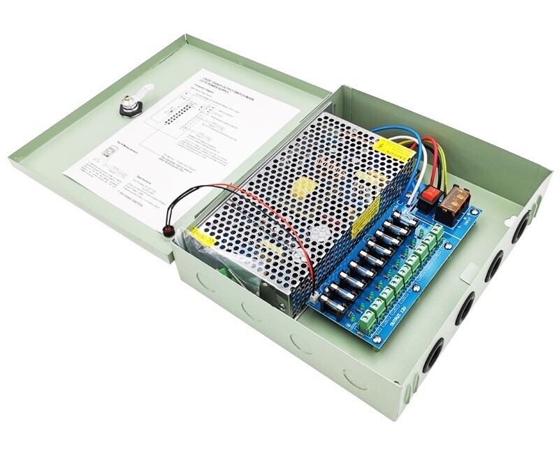 Fuente de alimentación de 9 canales 12V 10AM con gabinete (220V/11vac a 12V).