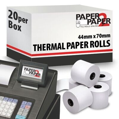 44mm x 70mm Thermal Paper Till Rolls Box of 20
