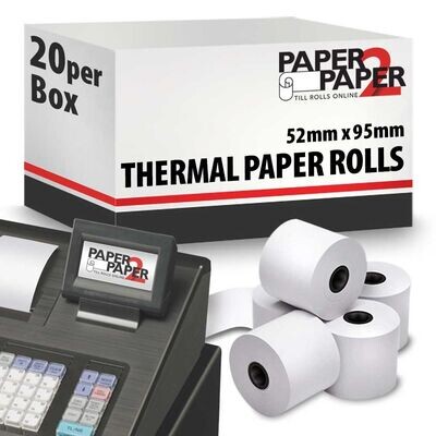 52mm x 95mm Thermal Paper Till Rolls Box of 20