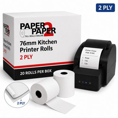 76mm 2 Ply Kitchen Printer Rolls – Duplicate Docket Rolls (20 Pack)
