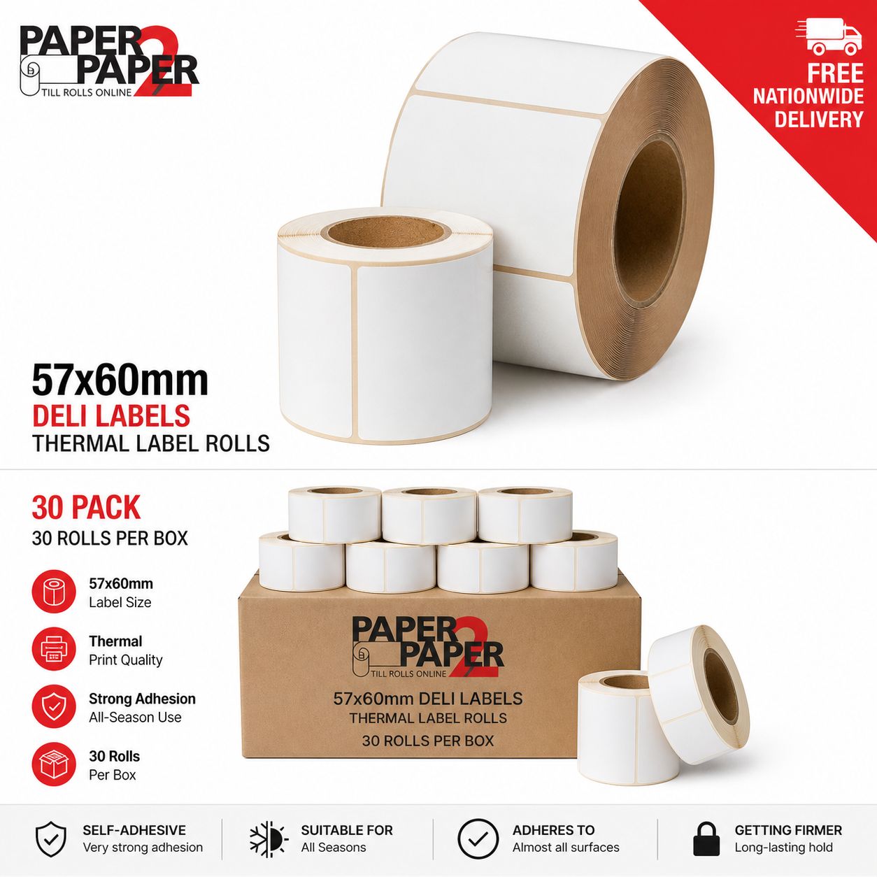 57x60mm Deli Labels – Thermal Scale Label Rolls (30 Pack)