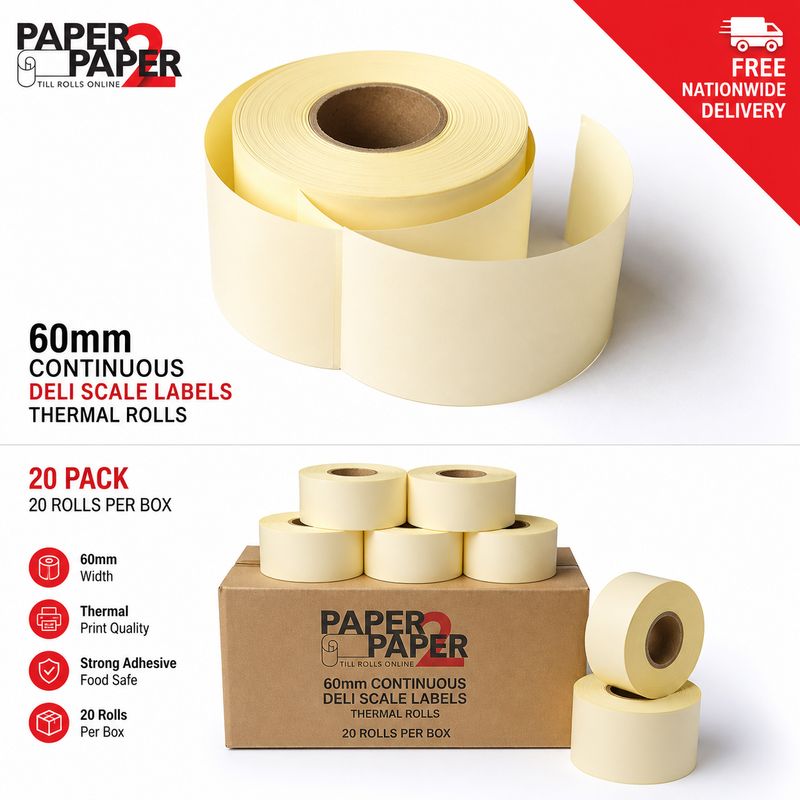 60mm Continuous Deli Scale Labels – Thermal Rolls (20 Pack)