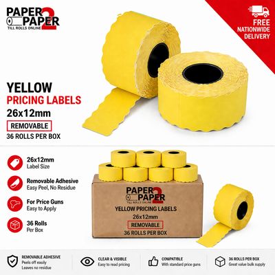 Yellow Pricing Labels 26x12mm – Removable (36 Rolls Per Box)