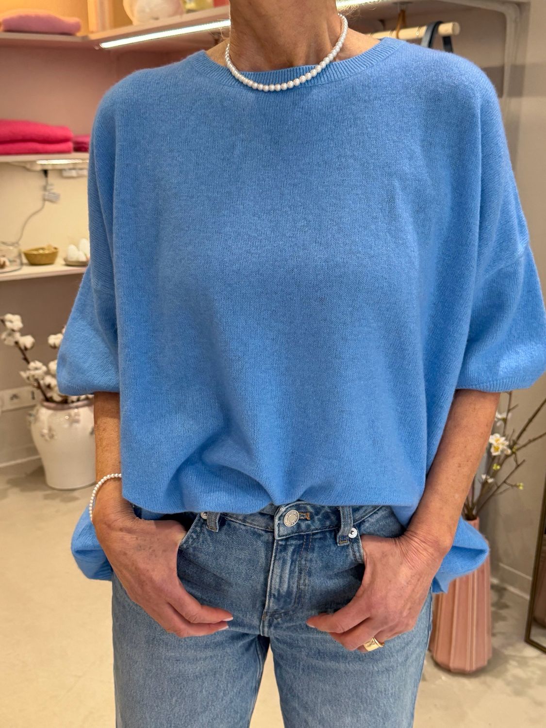 PULL MANCHES COURTES - BLEU CIEL PULL MANCHES COURTES - BLEU CIEL