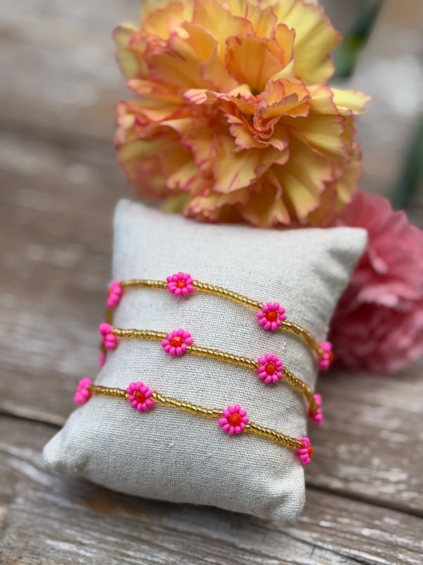 BRACELET FLEURS - ROSE FLUO