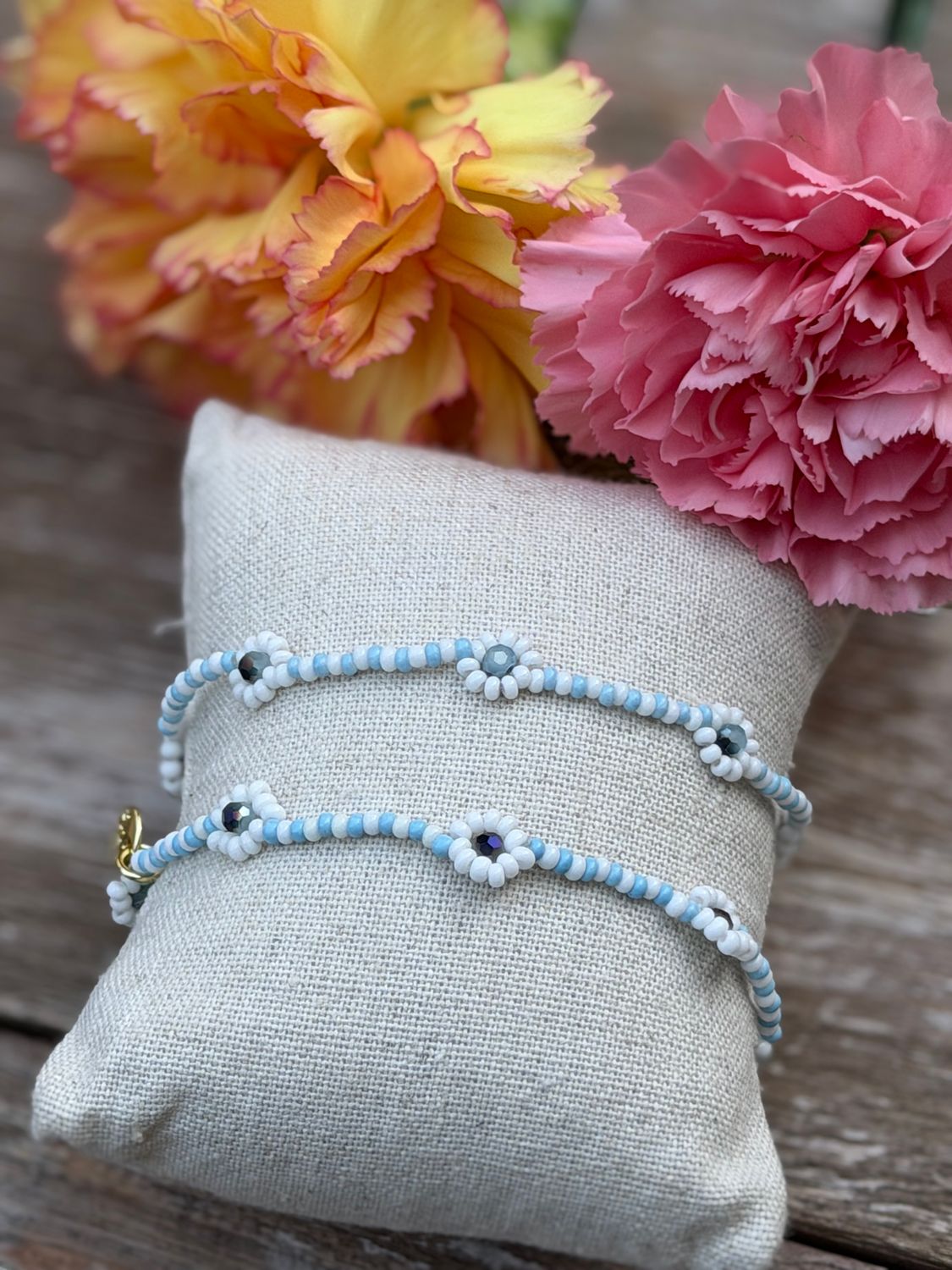 BRACELET FLEURS - BLEU & BLANC
