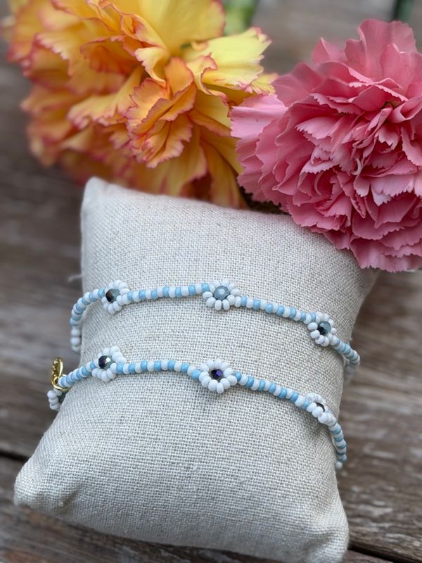 BRACELET FLEURS - BLEU & BLANC