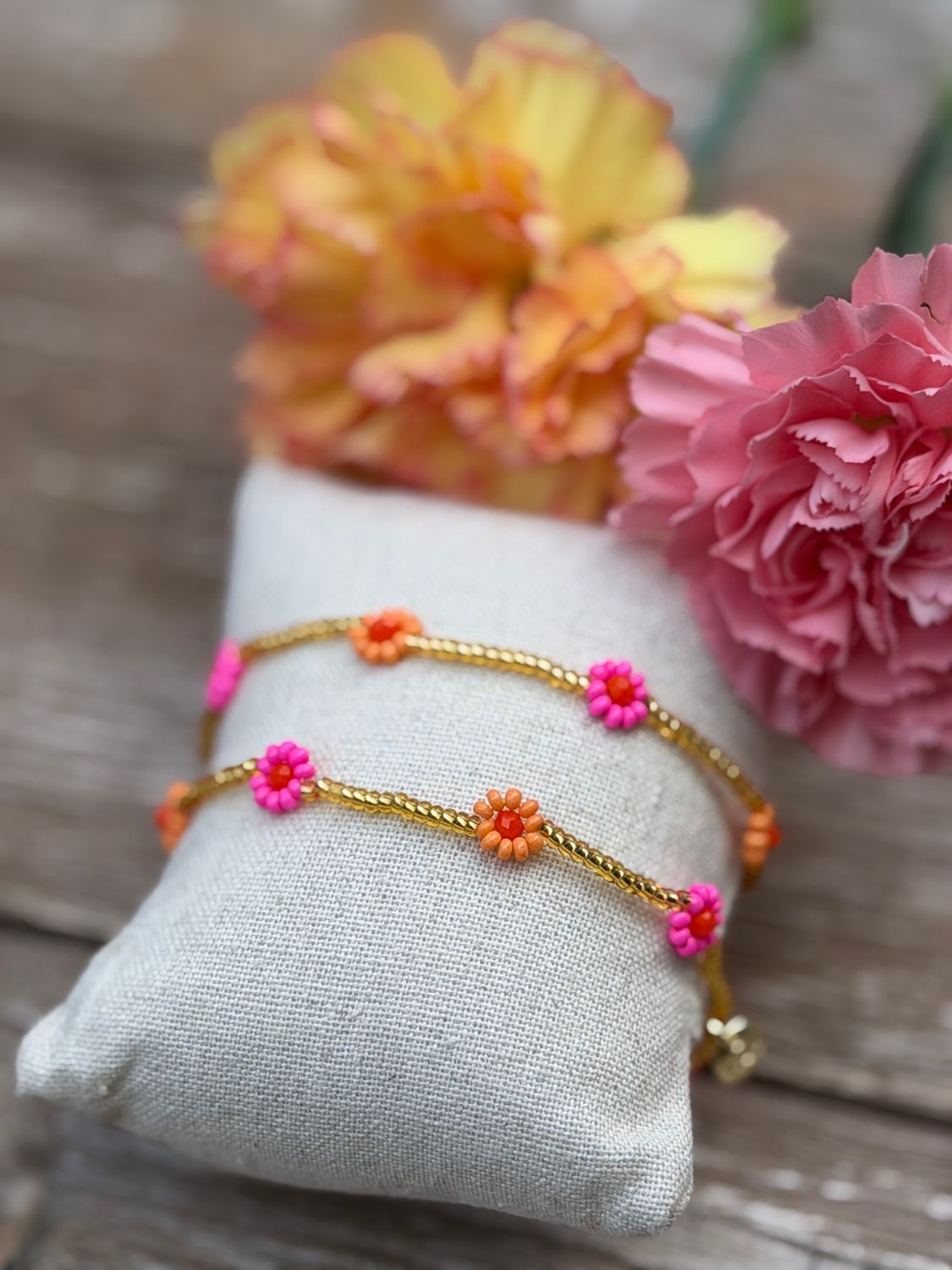 BRACELET FLEURS - ROSE & ORANGE