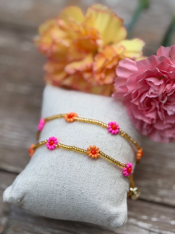 BRACELET FLEURS - ROSE & ORANGE