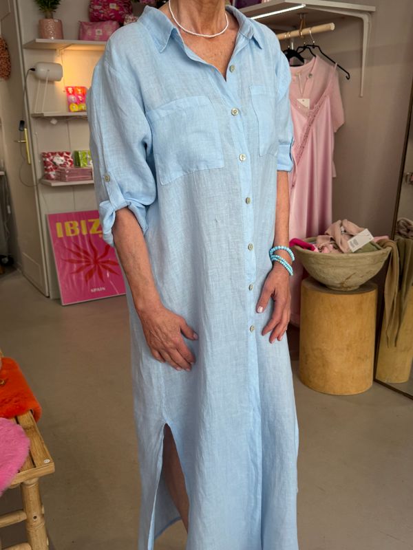 ROBE EN LIN - BLEU CIEL