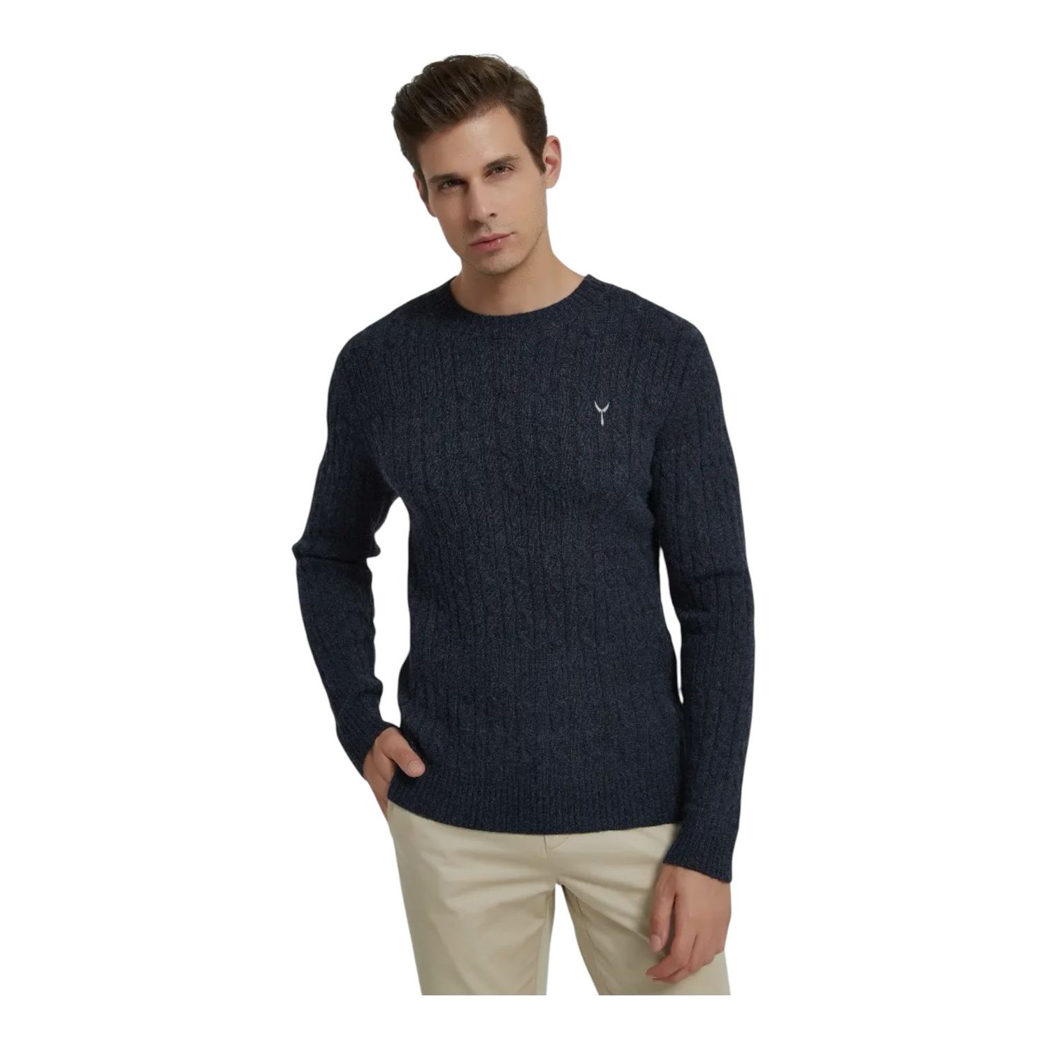 Pull homme Col rond torsadé marine vintage