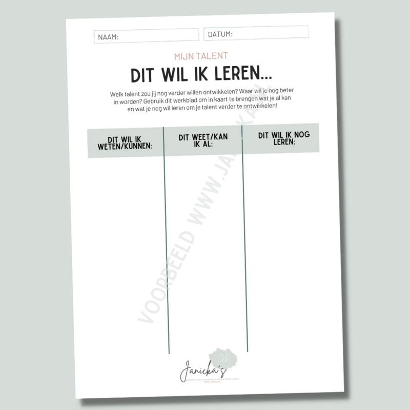 Werkblad: Dit wil ik leren