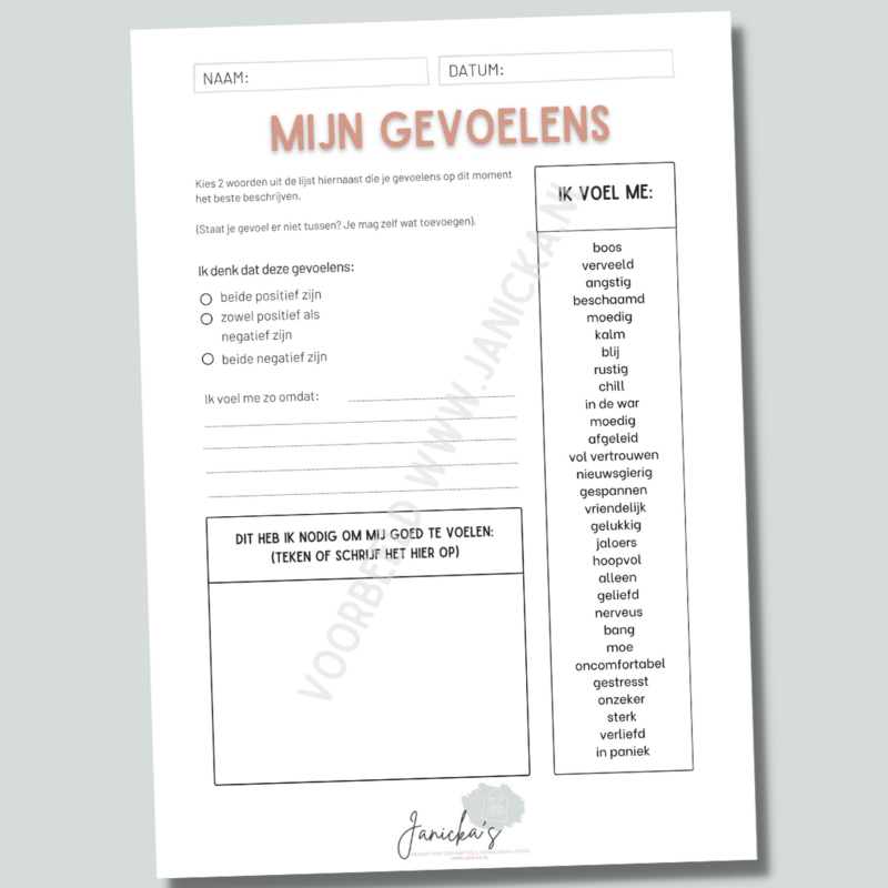 Werkblad: gevoelen (h)erkennen (vanaf 9 jaar)