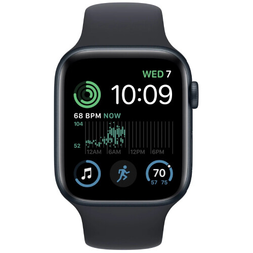 Умные часы Apple Watch SE Gen 2, 44 мм, корпус из алюминия цвета «тёмная ночь», спортивный ремешок (Sport Band) цвета «тёмная ночь» (2022)