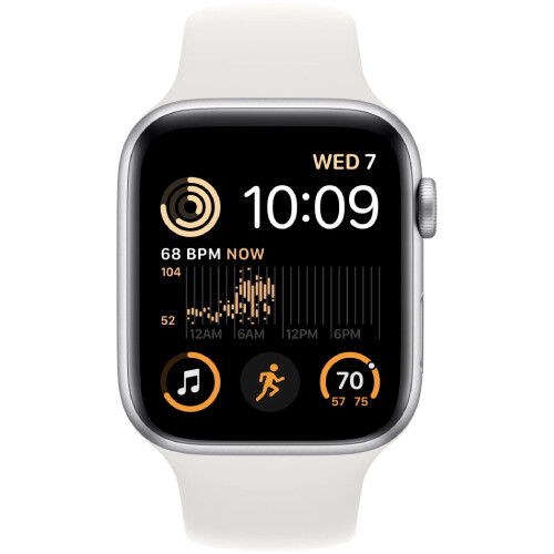 Умные часы Apple Watch SE Gen 2, 44 мм, корпус из алюминия серебристого цвета, спортивный ремешок (Sport Band) белого цвета (2022)