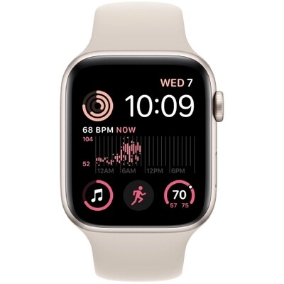 Умные часы Apple Watch SE Gen 2, 40 мм, корпус из алюминия цвета «сияющая звезда», спортивный ремешок (Sport Band) цвета «сияющая звезда» (2022)