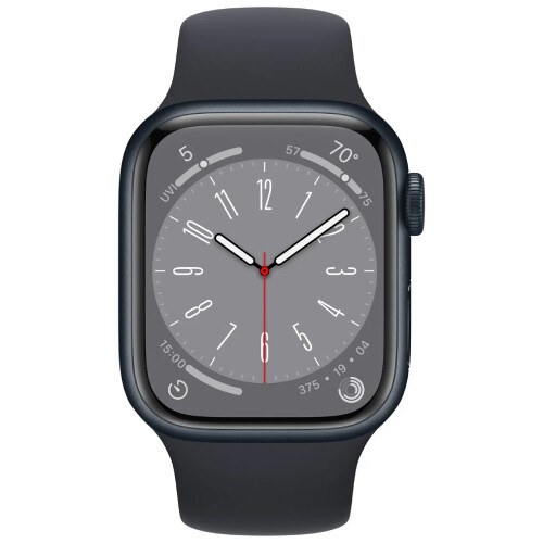 Умные часы Apple Watch Series 8 GPS, 41 мм, размер M/L, корпус из алюминия цвета «тёмная ночь», спортивный ремешок (Sport Band) цвета «тёмная ночь»
