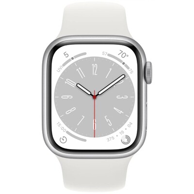 Умные часы Apple Watch Series 8 GPS, 41 мм, корпус из алюминия серебристого цвета, спортивный ремешок (Sport Band) белого цвета