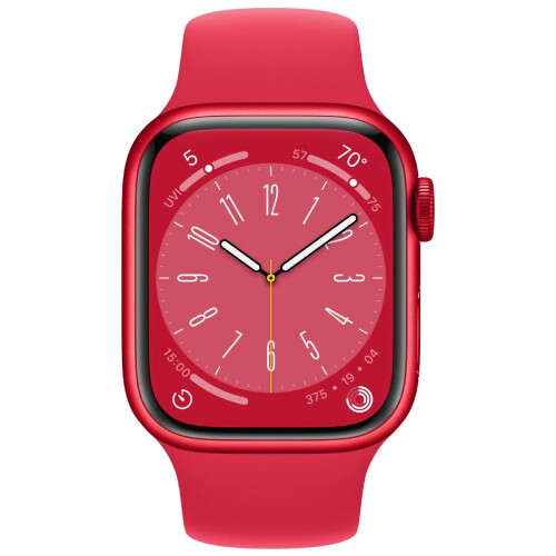 Умные часы Apple Watch Series 8 GPS, 45 мм, размер S/M, корпус из алюминия цвета (PRODUCT)RED, спортивный ремешок (Sport Band) цвета (PRODUCT)RED
