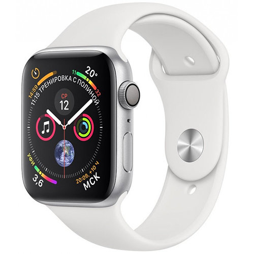 Умные часы Apple Watch Series 4, GPS, 40 мм, корпус из серебристого алюминия, спортивный ремешок белого цвета