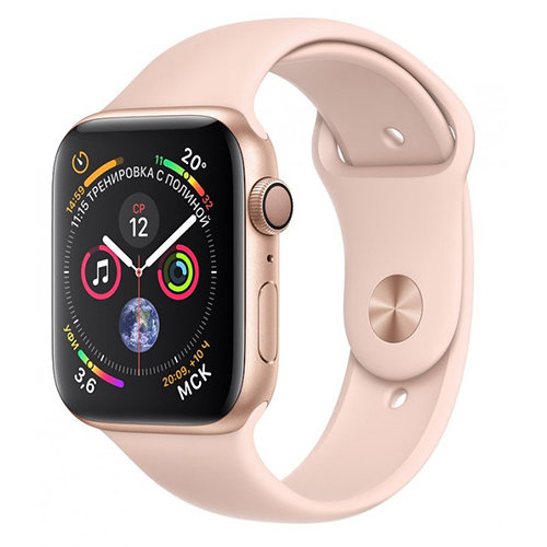 Умные часы Apple Watch Series 4, GPS, 40 мм, корпус из золотистого алюминия, спортивный ремешок цвета «розовый песок» (золотистый)
