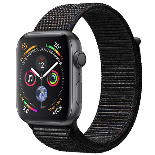 Умные часы Apple Watch Series 4, GPS, 40 мм, корпус из алюминия цвета «серый космос», спортивный браслет черного цвета