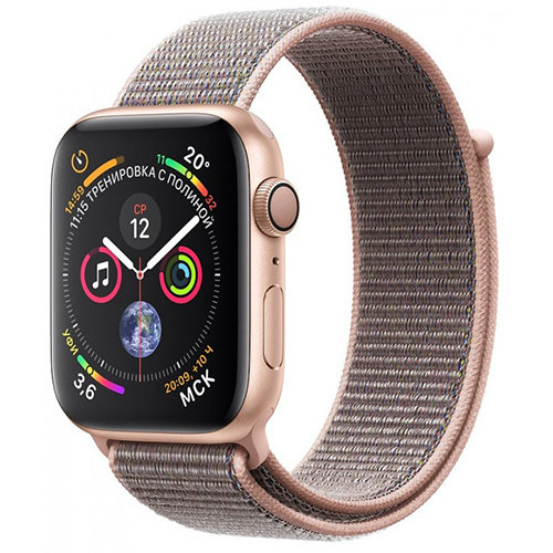 Умные часы Apple Watch Series 4, GPS, 40 мм, корпус из золотистого алюминия, спортивный браслет цвета «розовый песок» (золотистый)