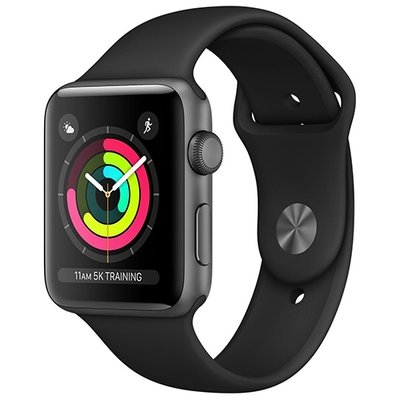 Умные часы Apple Watch Series 3, GPS, 42mm, корпус из алюминия цвета «серый космос», спортивный ремешок чёрного цвета RUS