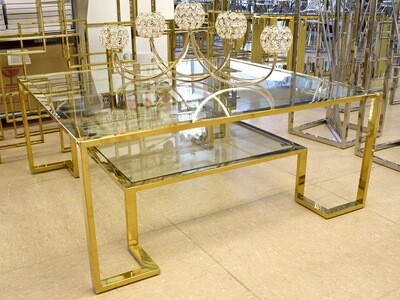 Couchtisch Gold Glasplatte 95x95 Wohnzimmer Design Tisch