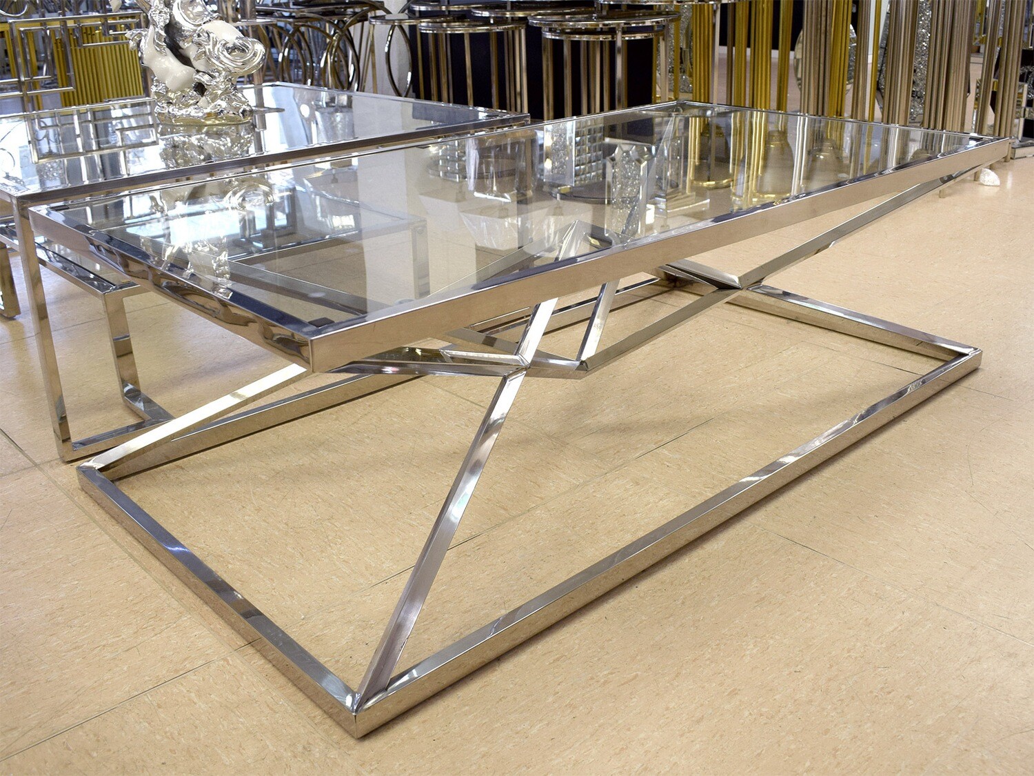 Couchtisch Silber Glasplatte 130x70 Wohnzimmer Design Tisch