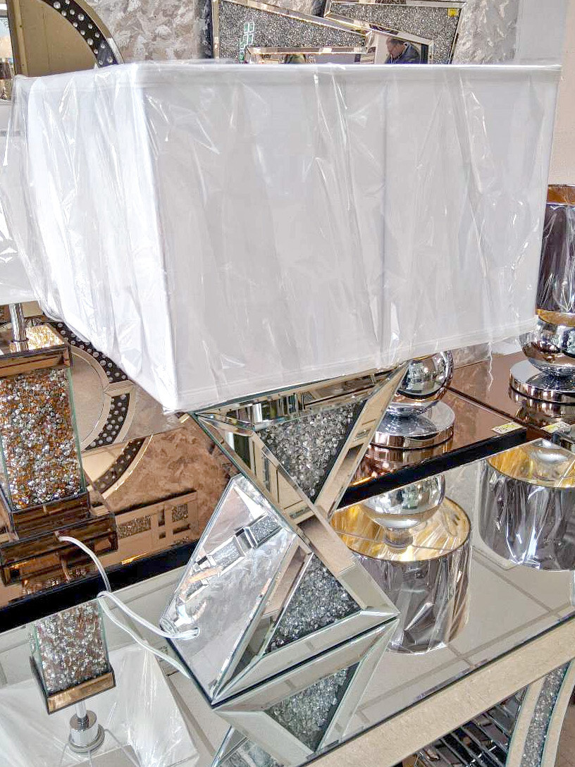 Spiegel Tischlampe Silber Crushed Ice Diamant Lampe Luxus